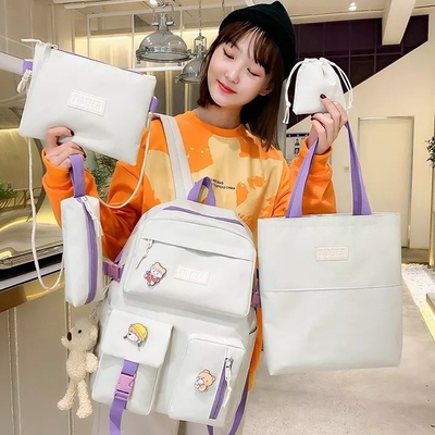 여학교 백 세트 캔버스 5 부분 배낭 세트 붕대  연필 가방 ODM